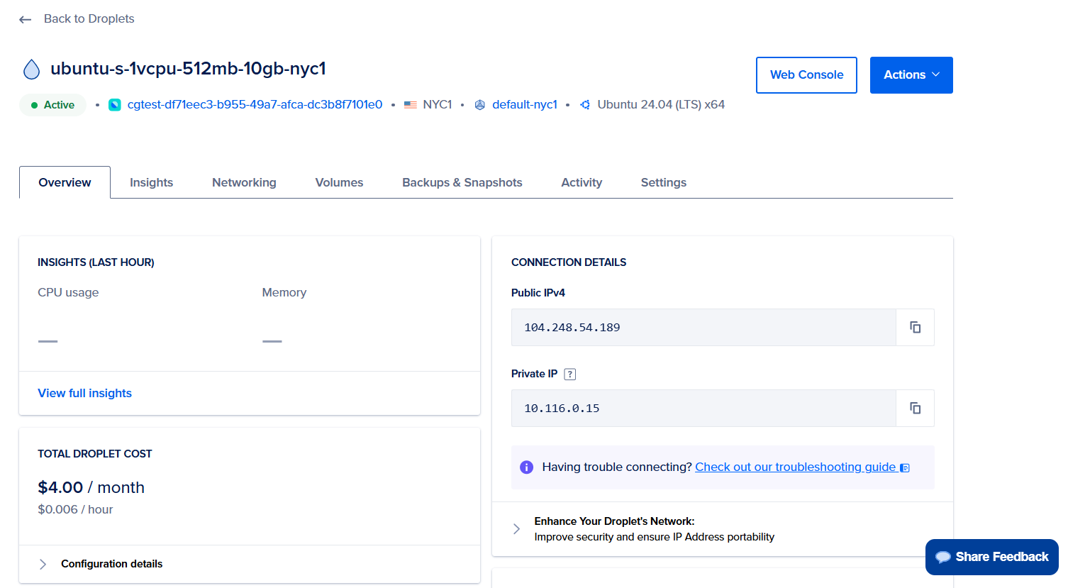 DigitalOcean Droplet overview