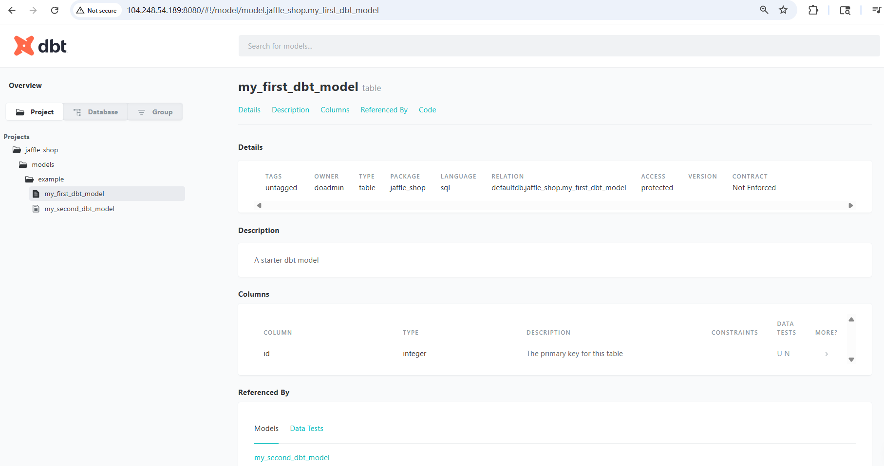 my_first_dbt_model detail page image
