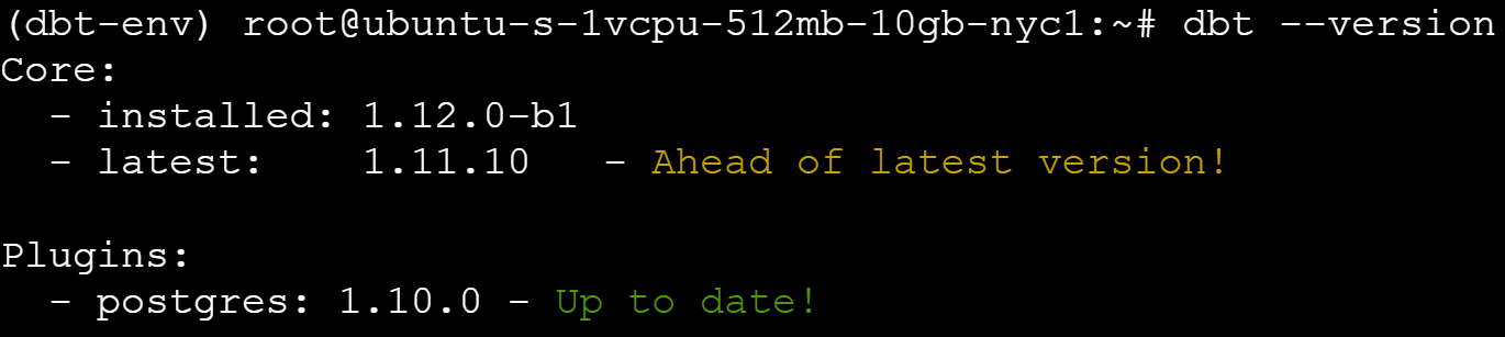Terminal output showing dbt Core installed image