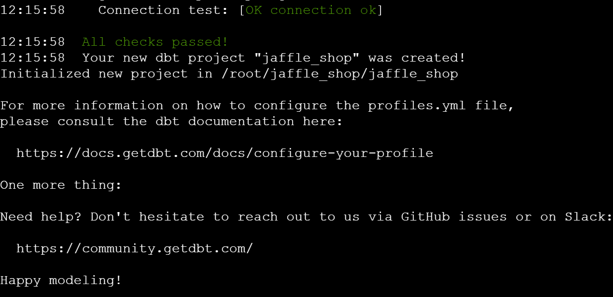 Terminal showing Connection test: OK image