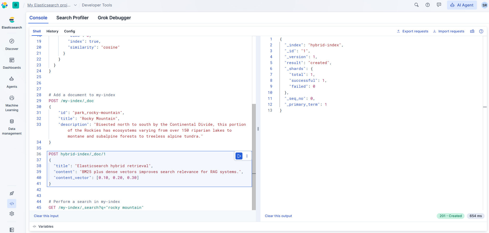 Document index created in Elasticsearch Cloud
