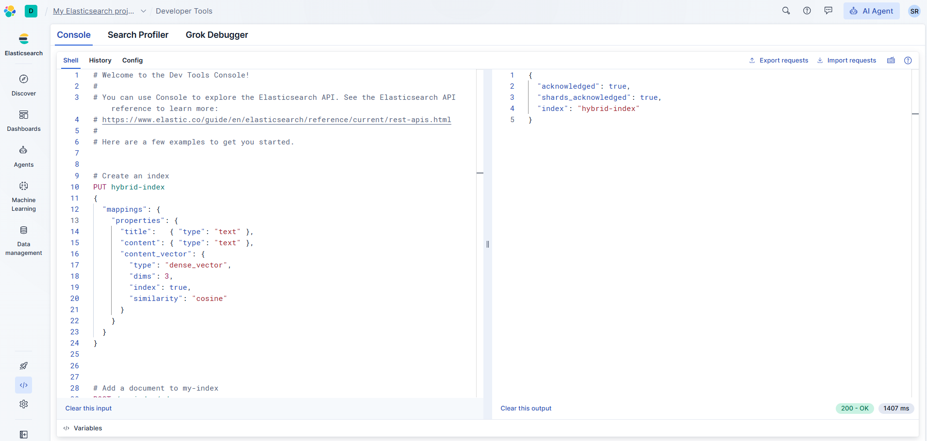 Hybrid index created in Elasticsearch Cloud