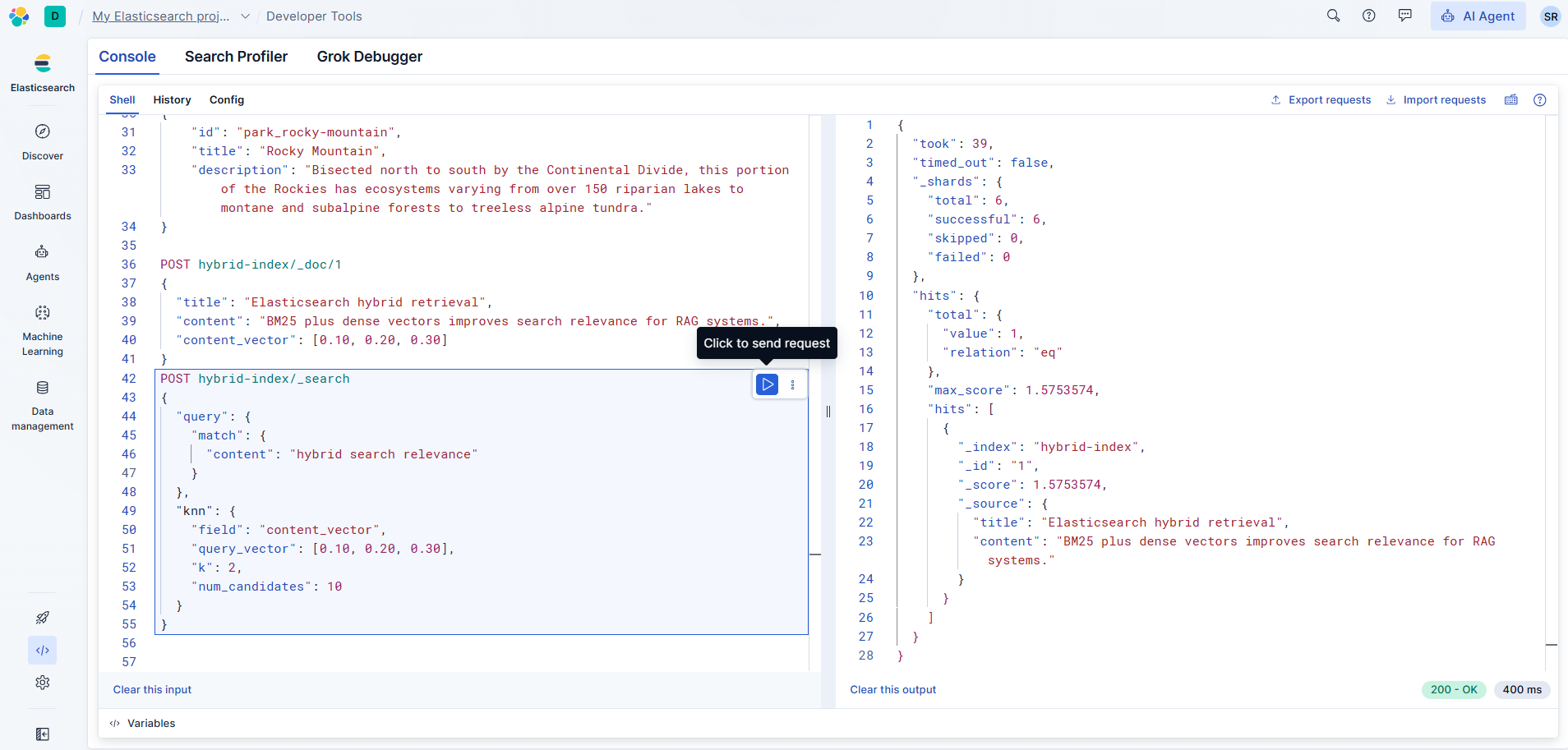 Hybrid search in Elasticsearch Cloud