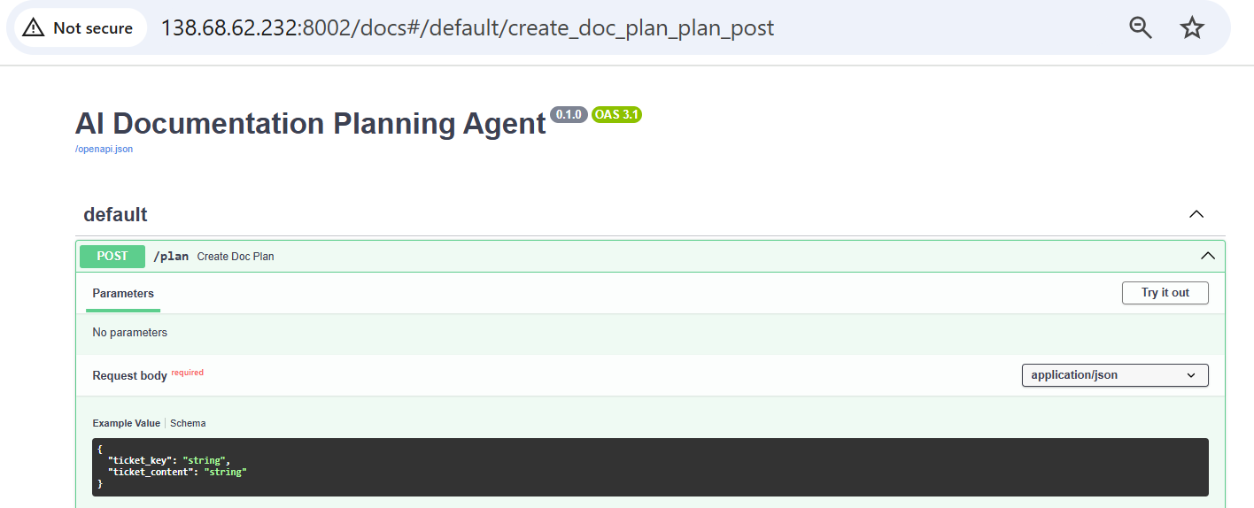 The FastAPI service running with Swagger UI