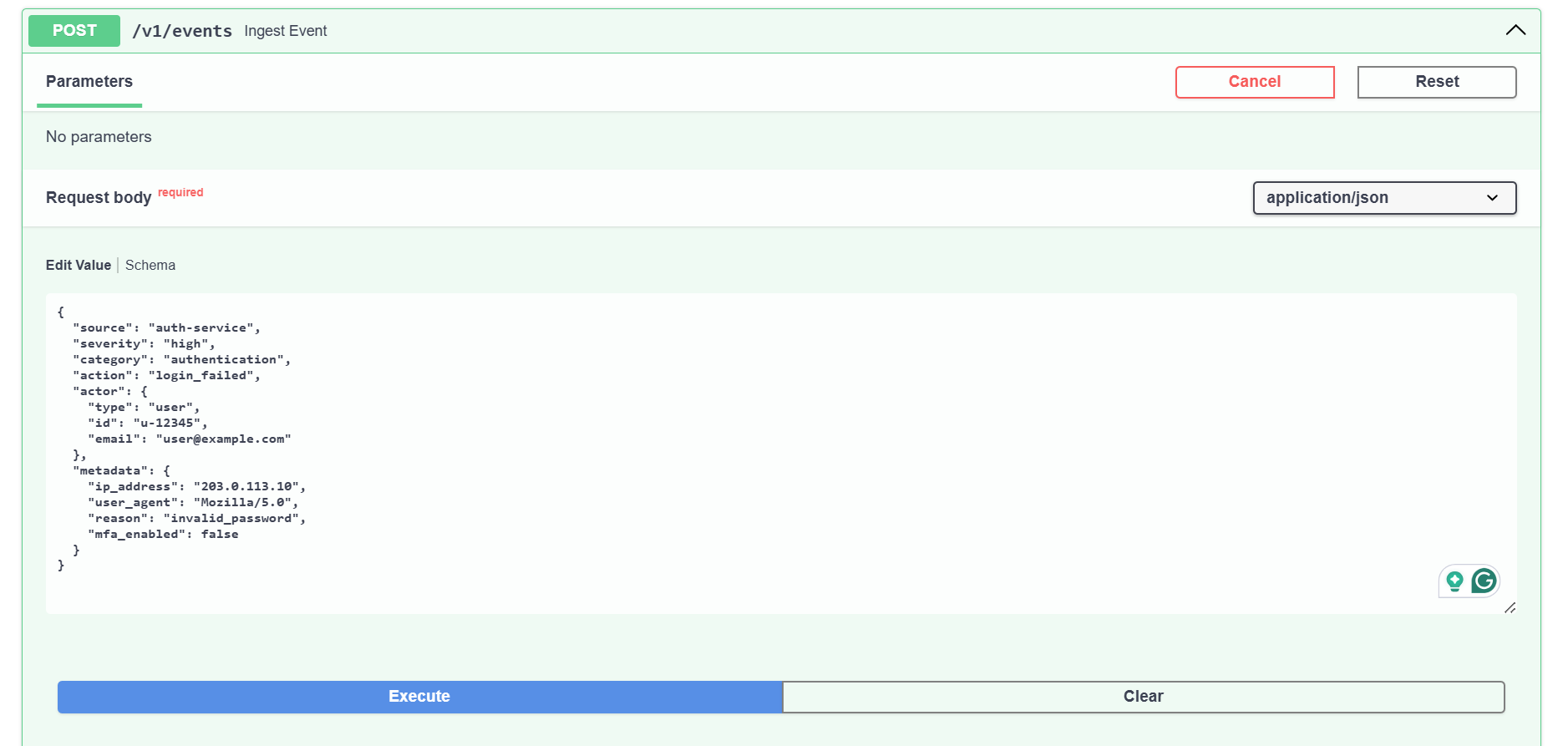 Swagger try it out payload image