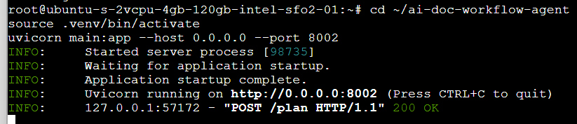 Terminal showing success with 200 OK